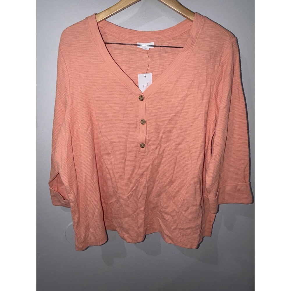NWT‎ J Jill  Women's Tangelo Knit Cotton Top V Neck 3/4 Sleeve Size 2X Y